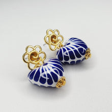 Load image into Gallery viewer, Blue Talavera Heart Earrings
