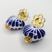 Load image into Gallery viewer, Blue Talavera Heart Earrings

