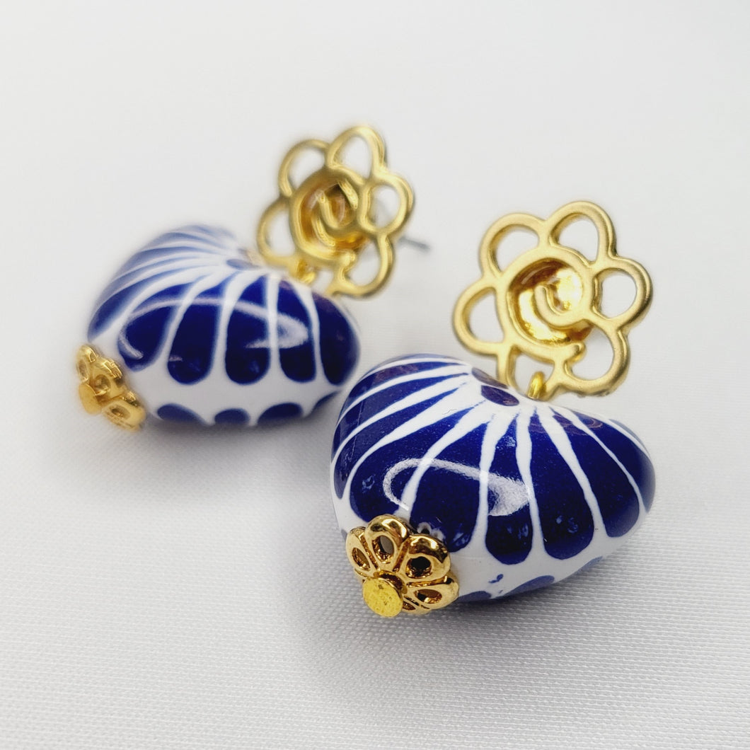 Blue Talavera Heart Earrings