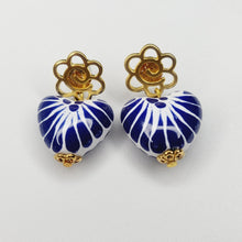 Load image into Gallery viewer, Blue Talavera Heart Earrings
