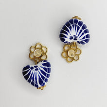 Load image into Gallery viewer, Blue Talavera Heart Earrings
