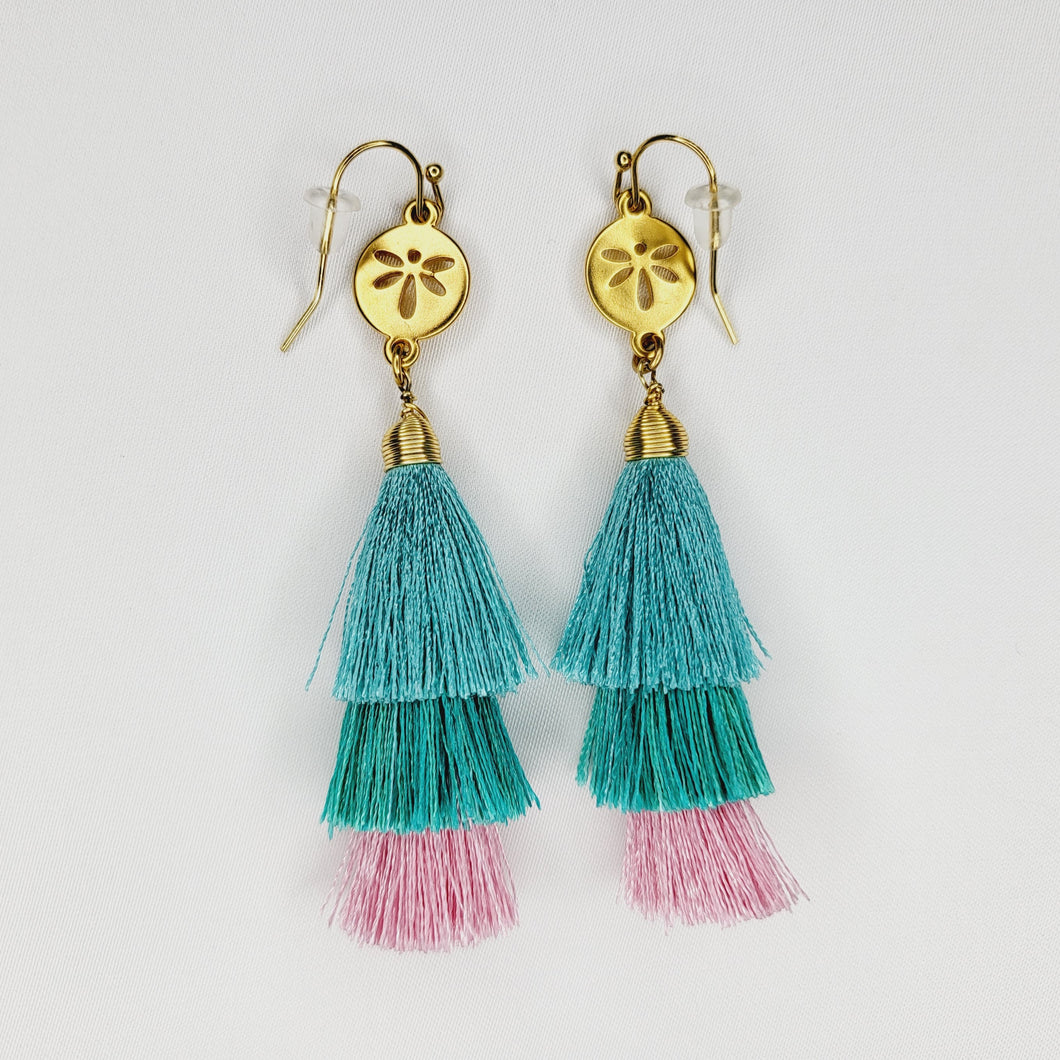 Arete borla mediana Aqua-Rosa