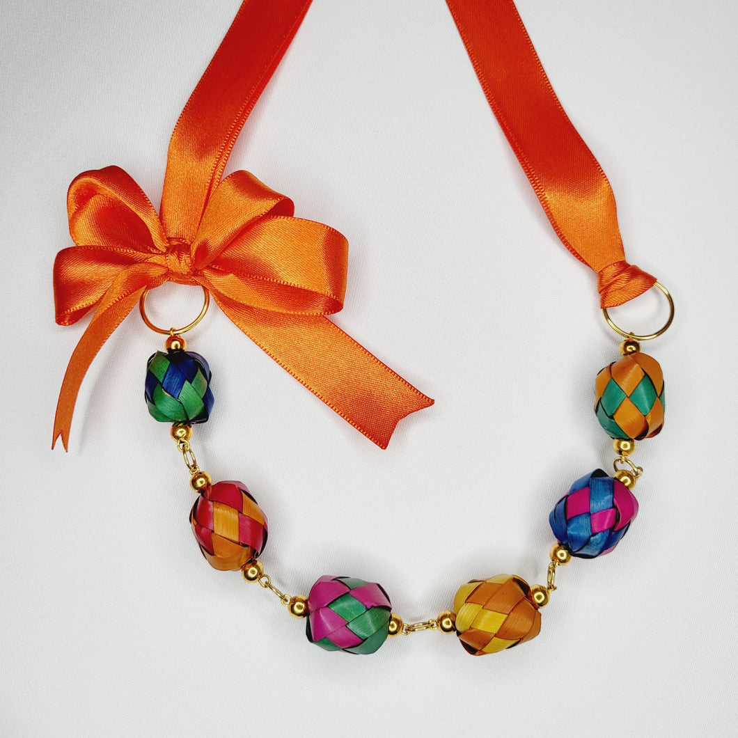 Ribbon Necklace with Palm Spheres