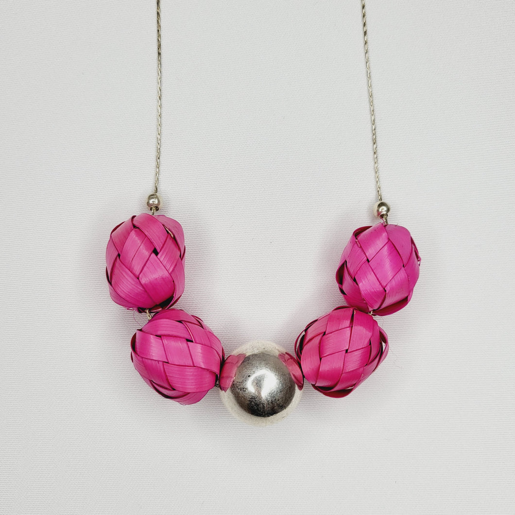 Collar Palma Plata - Rosa Pastel