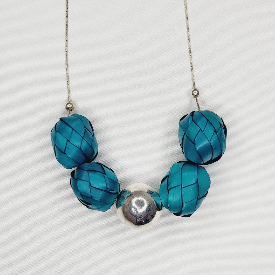 Collar Palma Plata - Azul