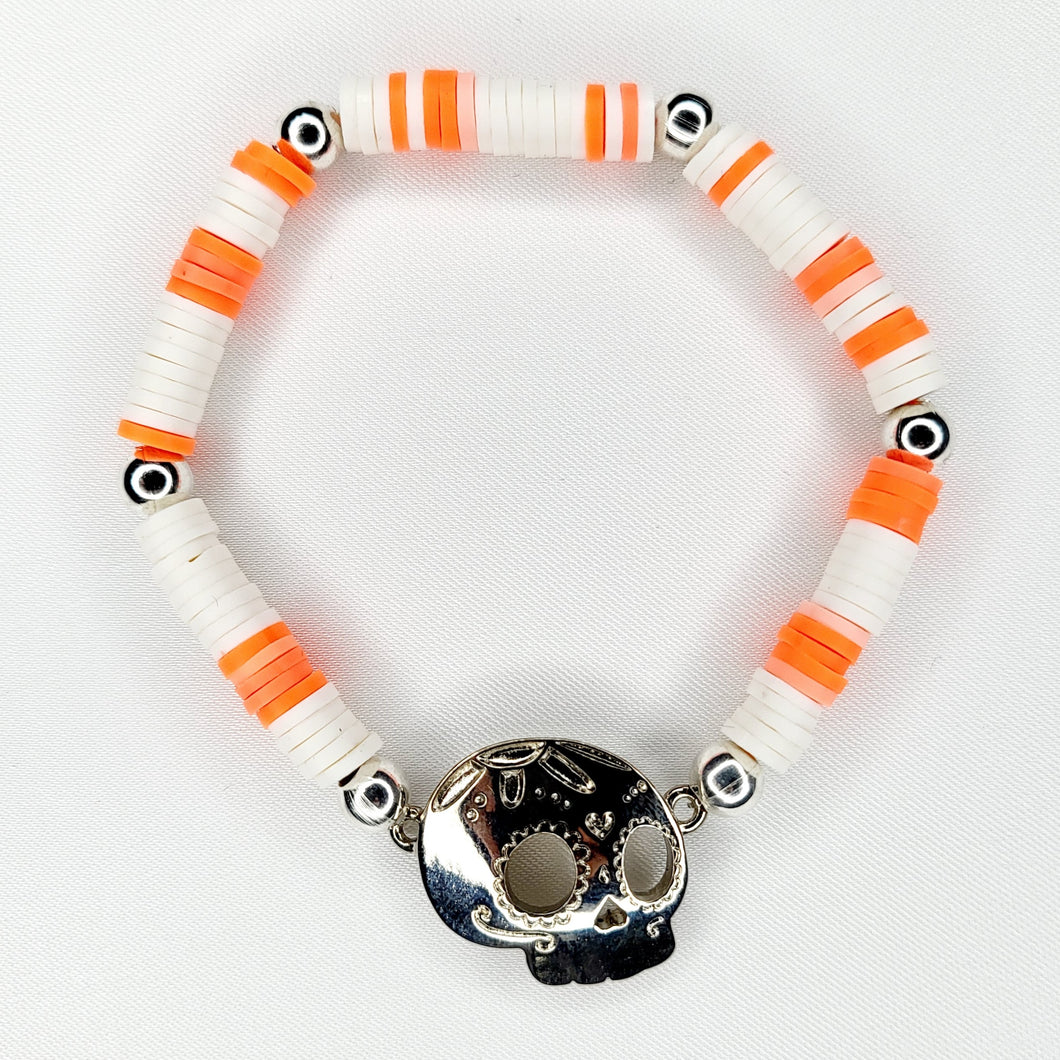 Pulsera Calavera Plateada Caucho