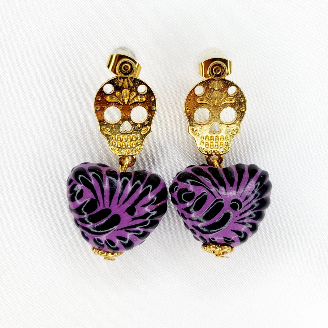 Calaveras Doradas Corazón Talavera Morada